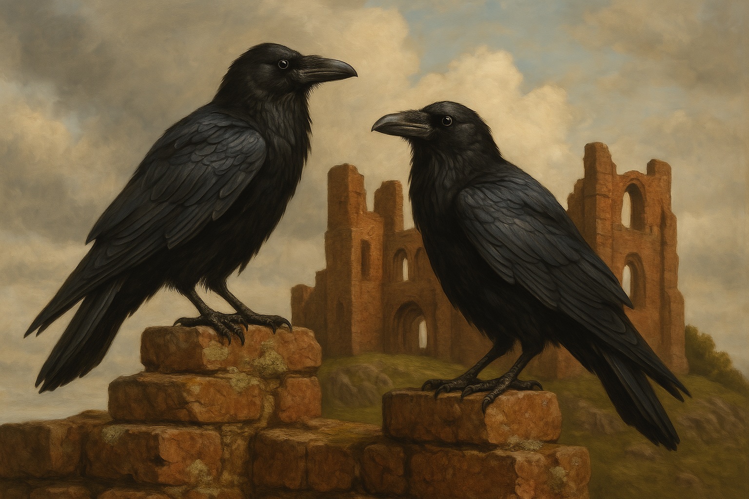 Lindisfarne mit zwei Raben